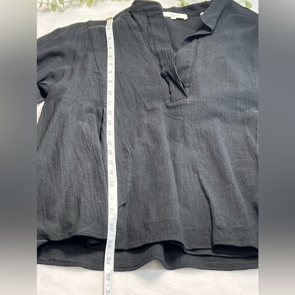 Vince Henley Linen Cotton Black 3/4 Sleeve Length Top Tunic Size Medium - Picture 8 of 9